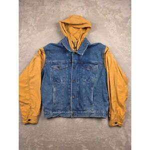 Vintage Dash Denim Jacket Mens Large Blue Yellow Hooded Pockets 90s Coat
